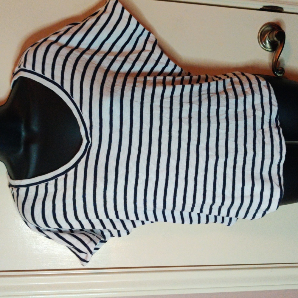 Marled Essentials Short Sleeve Top White Navy Stripes Nautical